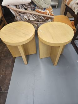 Pair of Round Wood Side Tables