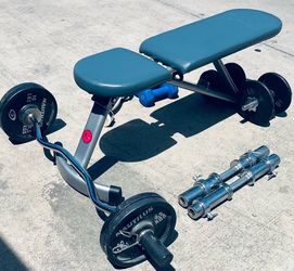 Danskin Now Adjustable FID Bench W Grey padded backrest & seat designed for flat, incline, &  decline exercises easy storage & Pair of chrome loadable