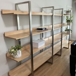 TWO Room And Board Metal Wood Two Bookshelf Display Case Bookshelves Room & Board Shelving Unit Storage Cabinet 