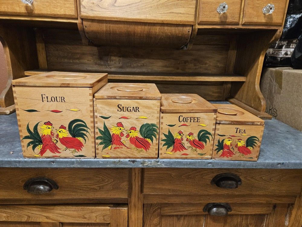 Antique Wood Canister Set
