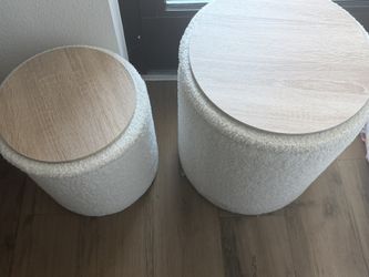 Two Round Storage Ottoman Wood