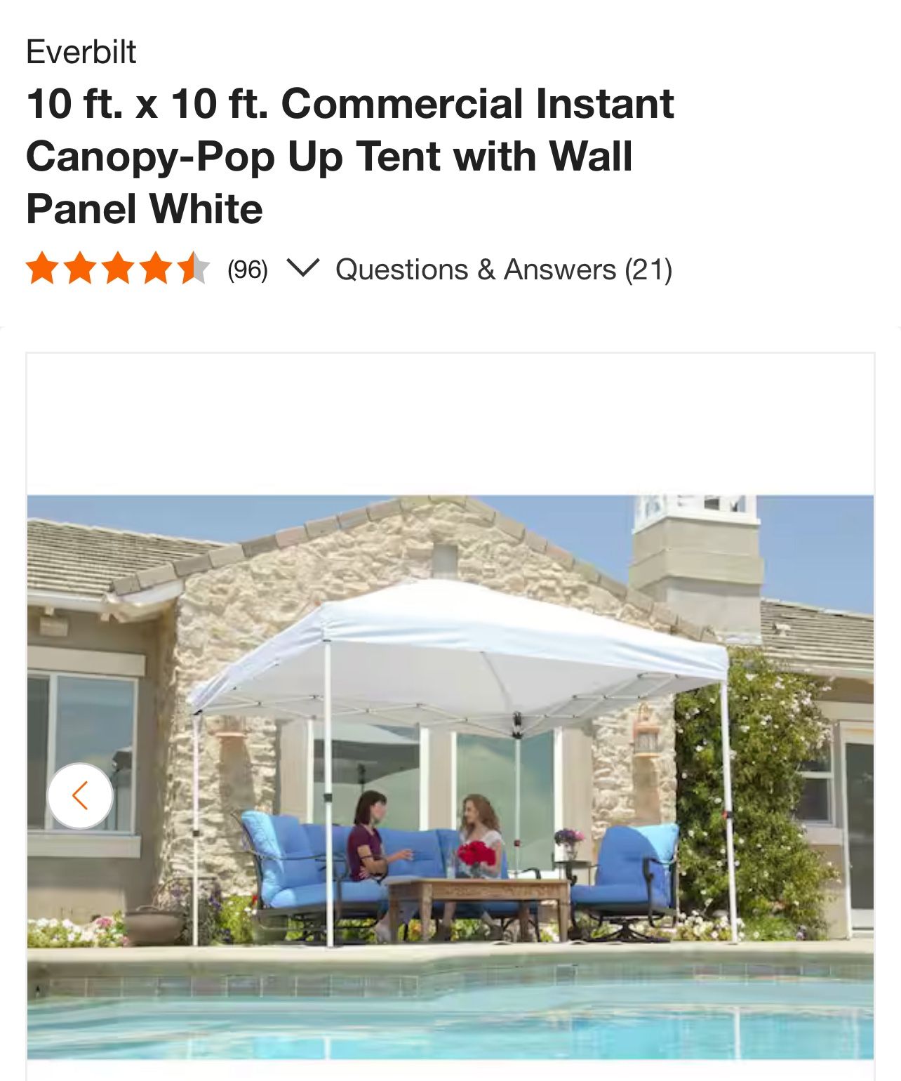 Everbilt 10 ft. x 10 ft. Commercial Instant Canopy-Pop Up Tent with Wall Panel White