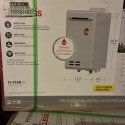 Outdoors, tankless water heater