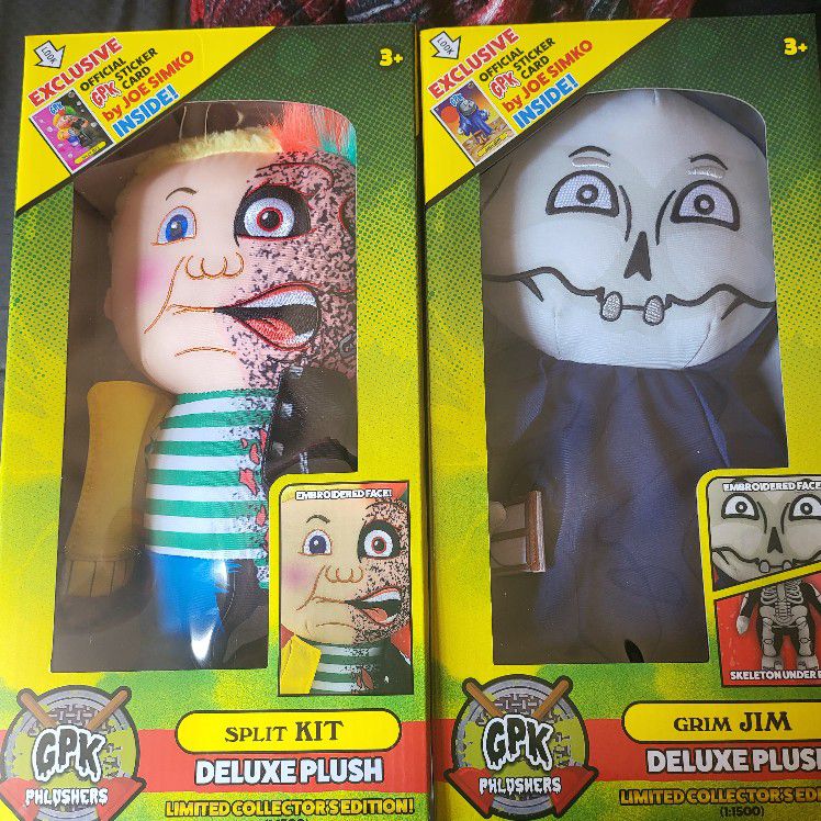 Both new in box


Deluxe 12” Plush- Limited Collector’S Edition- Split Kit


Garbage Pail Kids Deluxe 12” Plush- Limited Collector’s Edition- Grim Jim
