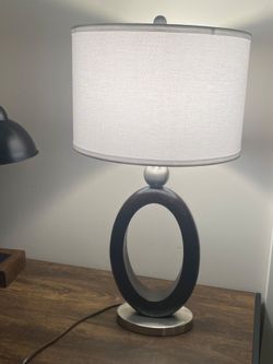 Unique Table Lamp With The Dark Wood And   Brushed  Nickel Accent Base H28"