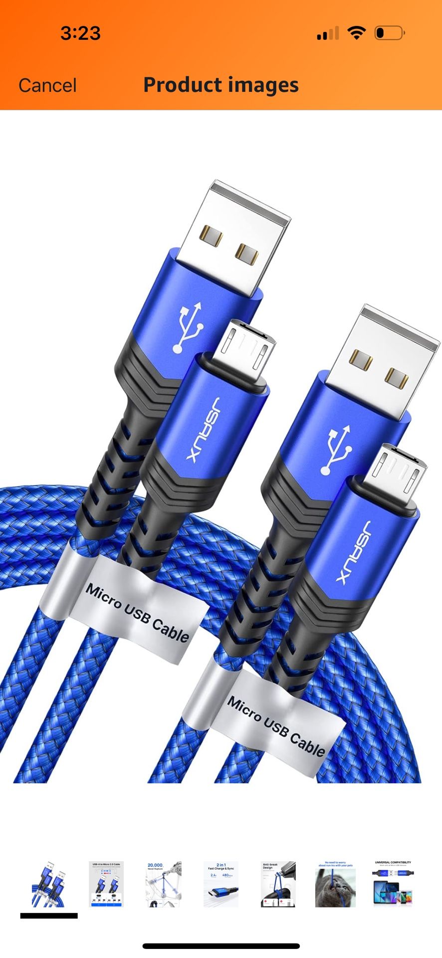 JSAUX Micro USB Cable Android Charger, (2-Pack 6.6FT) Nylon Braided Cord Compatible with Galaxy S7 S6 J7 Edge Note 5, Kindle. MP3 and More-Blue