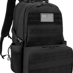 Jueachy Tactical Backpack with Lunch Box for Men: Laptop Compartment Bookbag with lunchbox for Work School for Women Mens Black