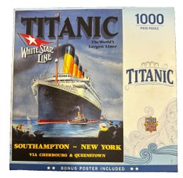 Masterpieces Puzzle Titanic 1000 Pc Jigsaw White Star Line Poster open box