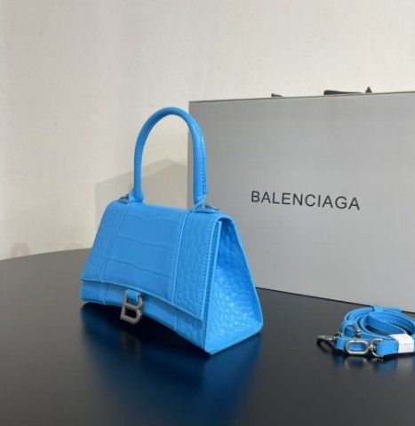 Sky blue crocodile hourglass Parisian Leather Top Handle Crossbody Bag
