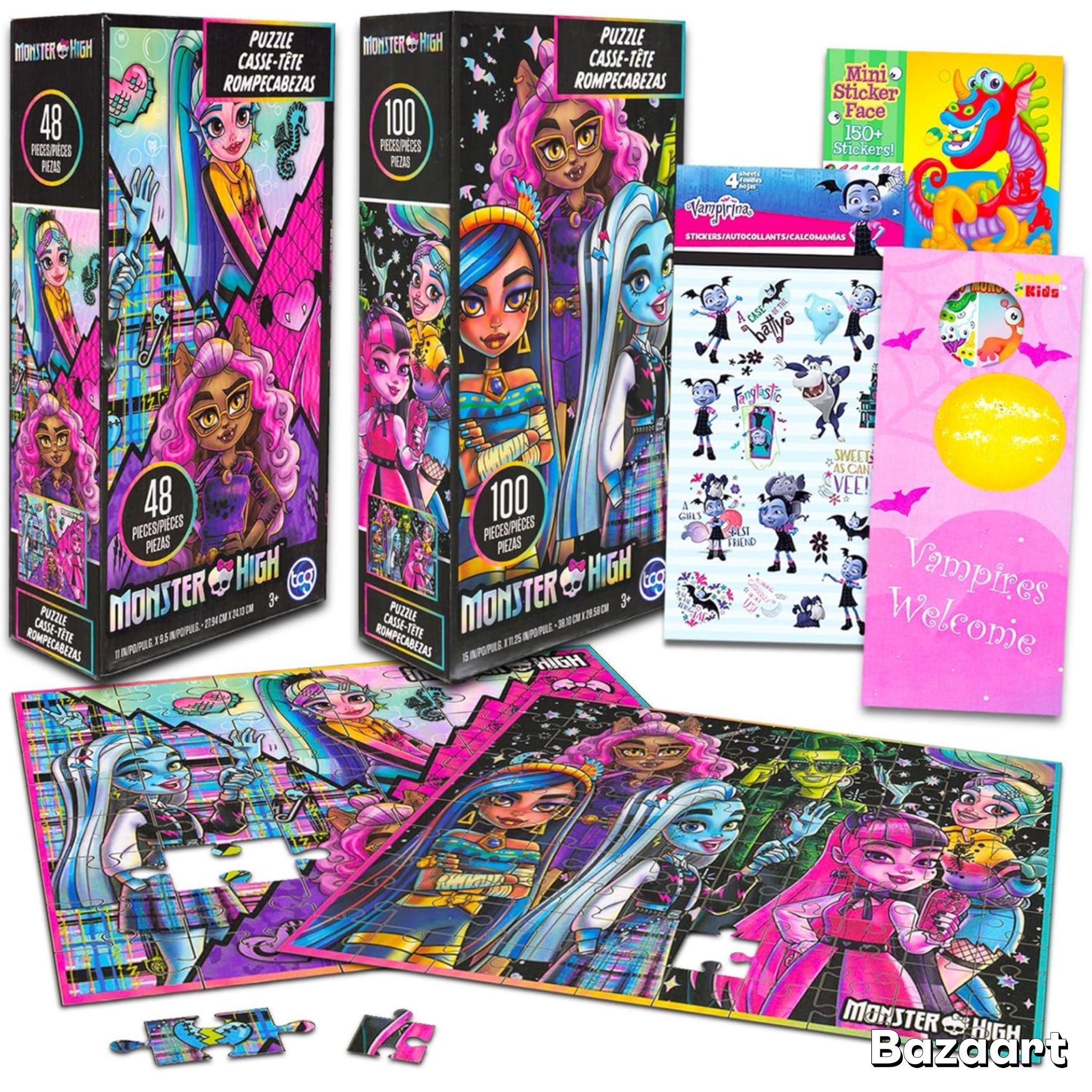 New Monster High (2) Puzzles ,Stickers , And More Bundle