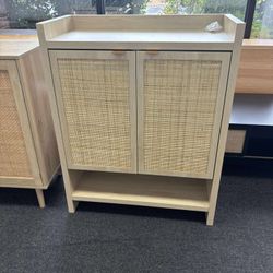 Shoe Cabinet, Natural Rattan Shoe Organizer Cabinet, Large Boho Shoe Storage Cabinet with Adjustable Shelves