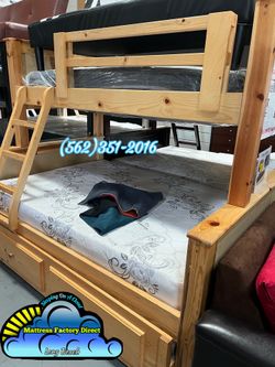 Twin full natural bunk bed with trundle cama Bonita madera bone