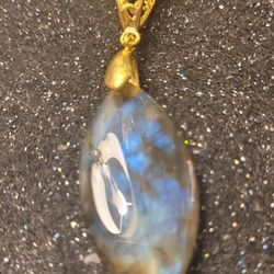 Polished Fire Labradorite Gold Pendant
