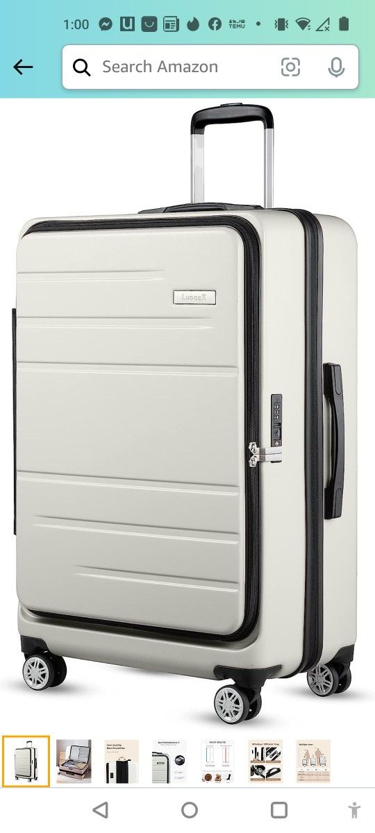 LUGGEX 26 Inch Large Checked Luggage with Spinner Wheels - PC Expandable Suitcase with Front Opening - Lightweight Travel Luggage with Internal Mesh (