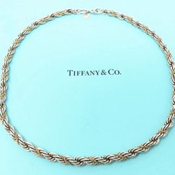 Vintage Tiffany & Co. 14k Gold / 925 Silver 6mm Rope Chain Twist Necklace 18"