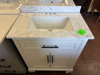 Doveton 30 in. Single Sink Freestanding White Bath Vanity with White Engineered Marble Top