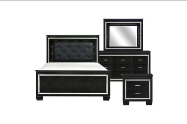 Brand New Black LED Queen Bedroom Set with Bed, Dresser, Mirror & Nightstand