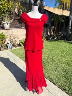 Size 10 Vintage Red 2 Piece Set S.L. Fashions Formal Top Long Shirt Wedding Guest