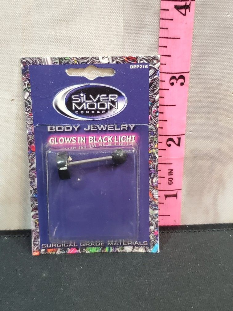 @CHV. SILVER MOON BODY JEWELRY BELLY BUTTON NAVEL RING BLACK LIGHT GLOW SUN