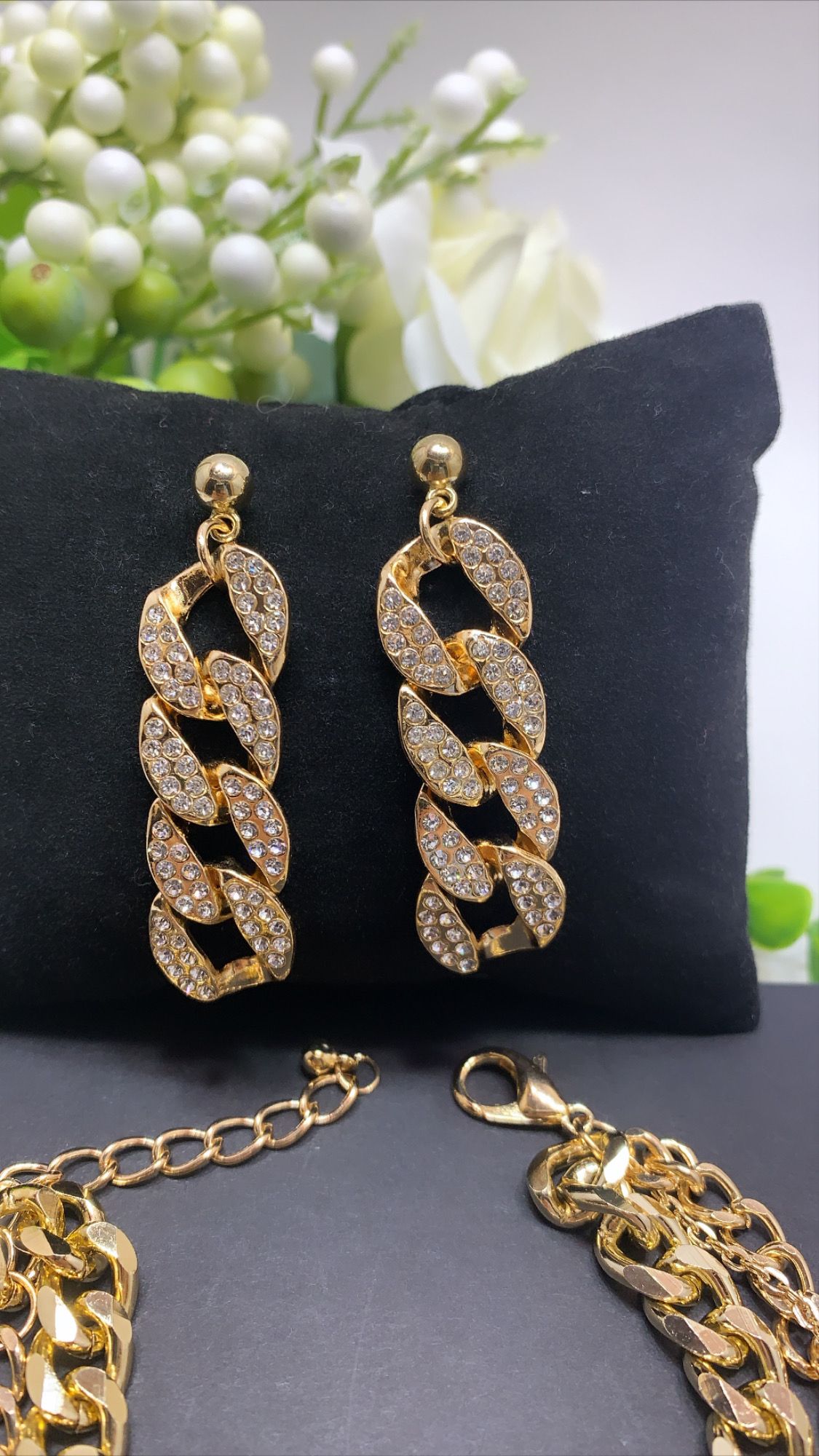 European Style Multilayer Pendant Crystal Chian Bracelet and Earrings, Gold Color