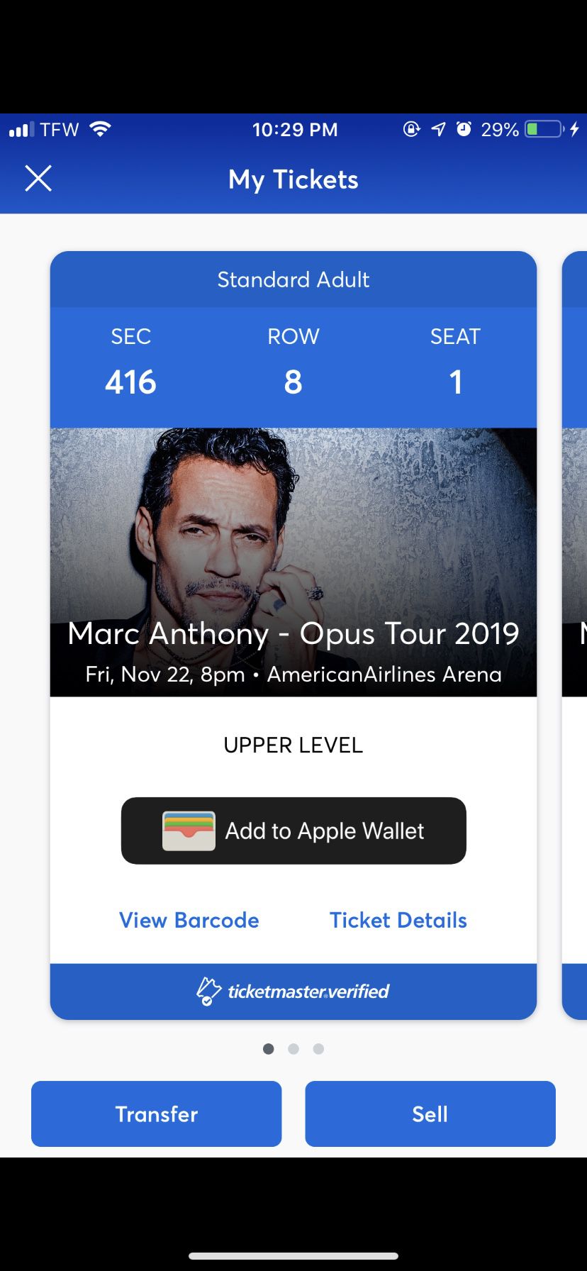 Marc Anthony tickets plus parking pass