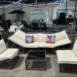 New 7 Pieces Recline Wicker Outdoor Patio Furniture set Sectional Sofa Set ottoman table