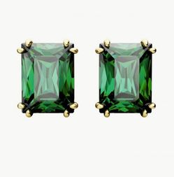 Swarovski Matrix Rectangular Cut Earrings, Green and Gold Tone Plated RETAIL: $99