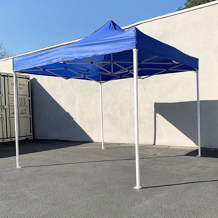 (Brand New) $100 Heavy-Duty 10x10 ft Popup Canopy Tent Instant Shade w/ Carry Bag Rope Stake, White/Blue 