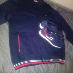 NEW! Fila XL Navy Blue Fleece Jacket With Matching Shoes Size 12