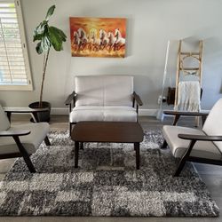 Love Seat, Arm Chairs And Coffee Table