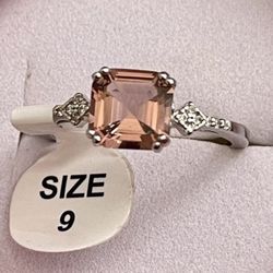 Solid Sterling Silver 2CT Morganite Ring Size 6 