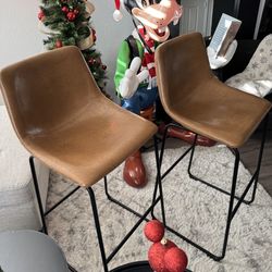 Set of 2 Whiskey Brown Faux Leather Bar Stools!