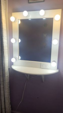 Wood Shelf Mirror with lights