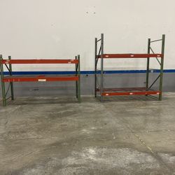 Teardrop industrial pallet racking 2 levels w/ baskets 8’ wide, 48” deep, 6’,8’ or 9’ H