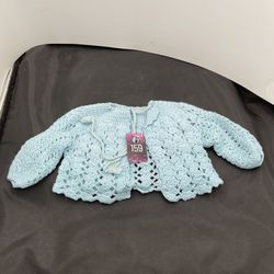Vintage handmade baby crocheted light blue sweater for three months
