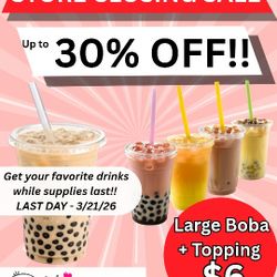 Bubble tea sale cafe closing discounts