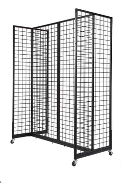 Black Wire Grid Panel Display Stand on Wheels