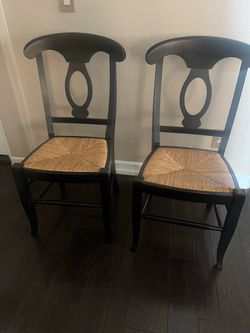 Set of 2 Black Wood Dining Chairs