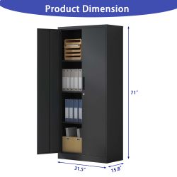 71H Metal Garage Storage Cabinet, Black Tool Steel Locking Cabinet with Doors and 3 Shelves, Tall Cabinets for Garage Storage Systems Lockable File Ca