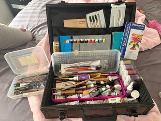Large Artist Painting & Art Supply Lot – Watercolor, Acrylic Paints, Brushes, Pencils & Case