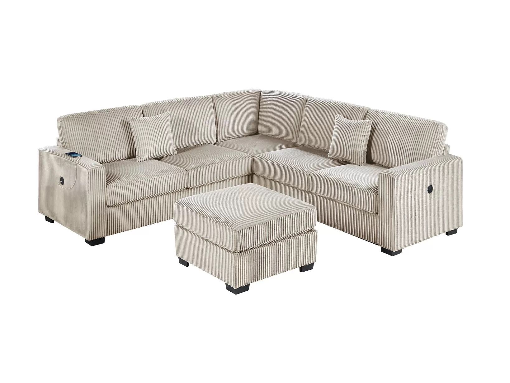 New 99x99 Corduroy Sectional Couch With Ottoman And USB