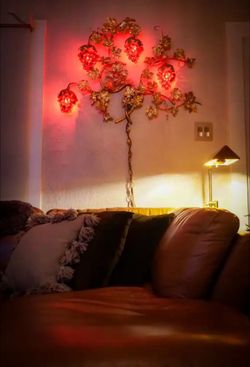 Mid Century Rare Red Murano Glass Gold Grapevine Wall/Light Sculpture  