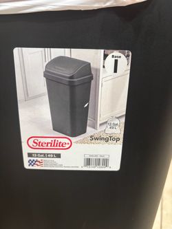 Sterilite 13 Gallon SwingTop Trash/Garbage Can Black with Members Mark Trash Bags