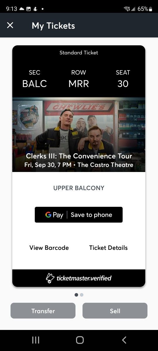 2 Tickets Clerks 3 Movie Sep 30 Castro Theater
