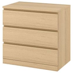 IKEA MALM 3-Drawer Dresser – White-Stained Oak