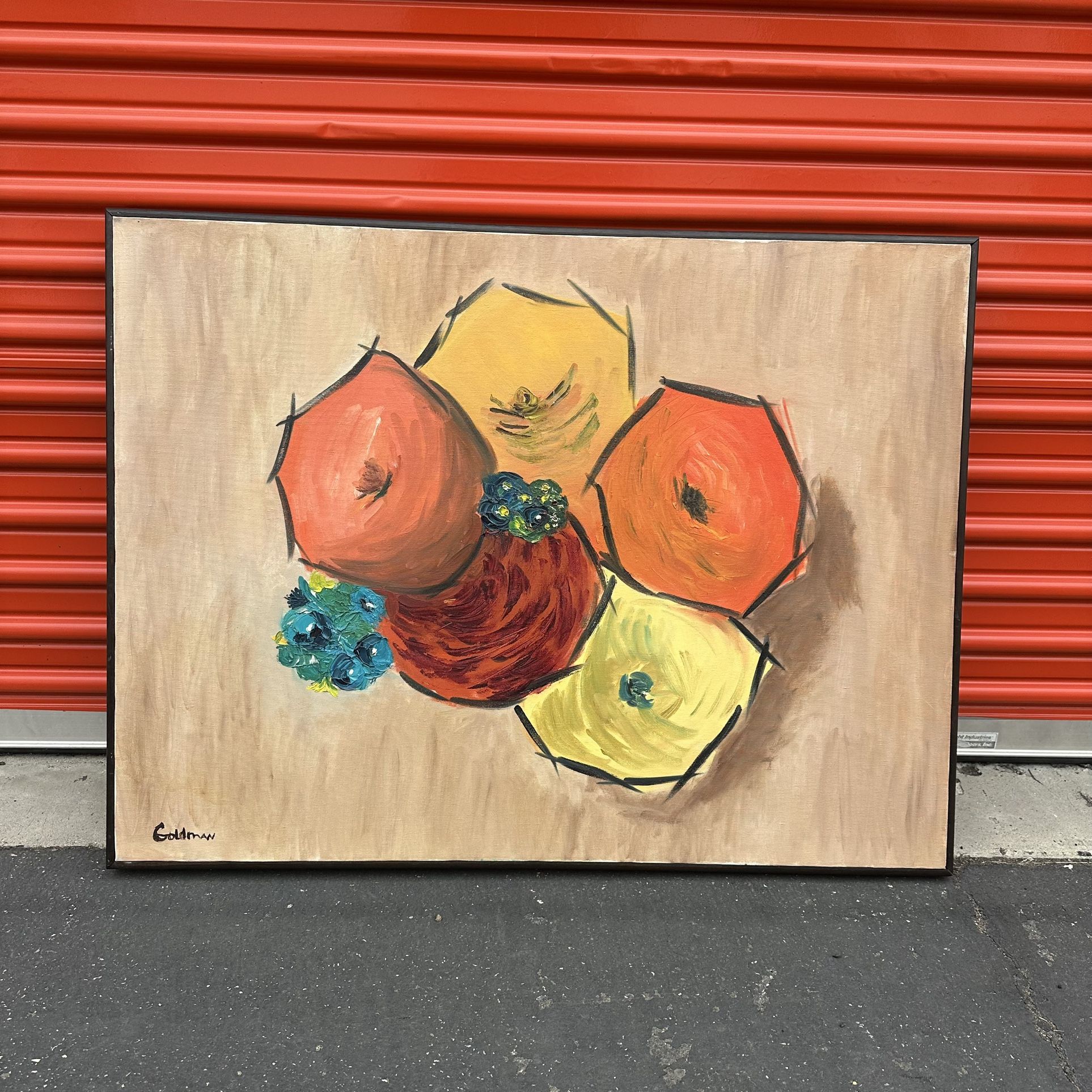 Painting Minimalist Modernist Framed Fruit Bowl Still Life MCM 60s Vintage Abstract Mid Century