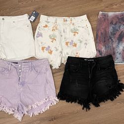 Four Pairs Of Jean Shorts And One Skirt All Size 6