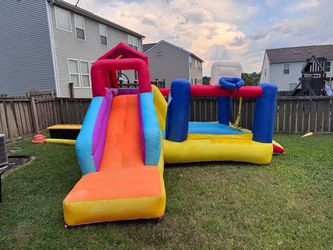 Inflatable Bounce House with Slide and Hoop