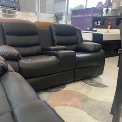 Beautiful Black Leather Sofa &love