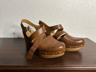 Brown Leather Platform Clog Heels